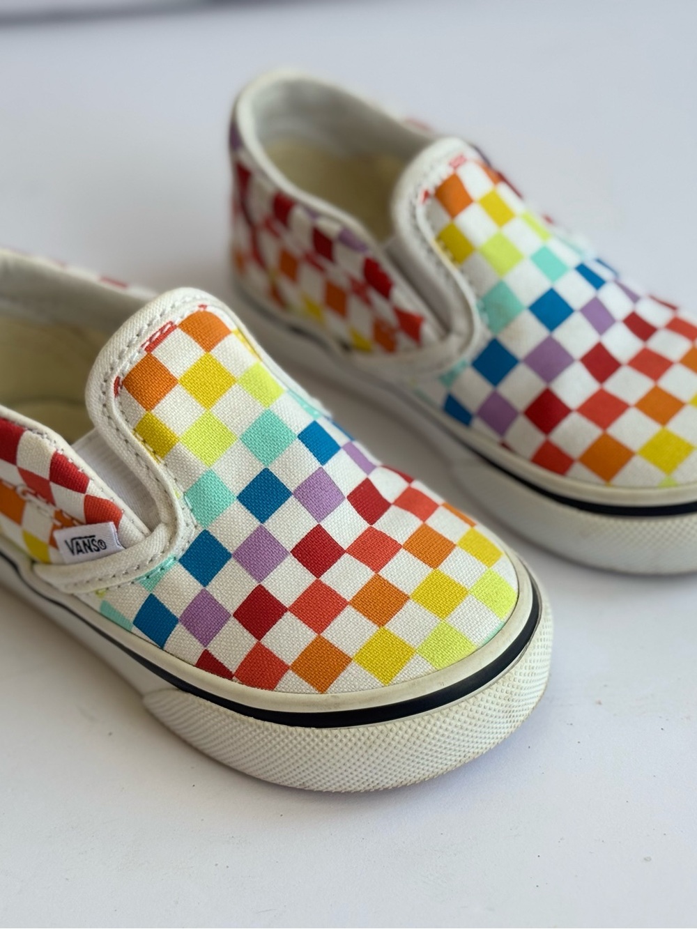 Vans Kids Slip-On Canvas Sneakers in Rainbow Checkerboard